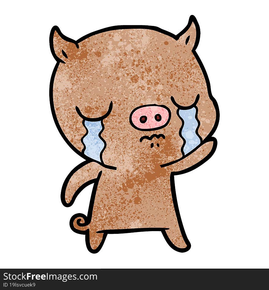 cartoon pig crying waving goodbye. cartoon pig crying waving goodbye