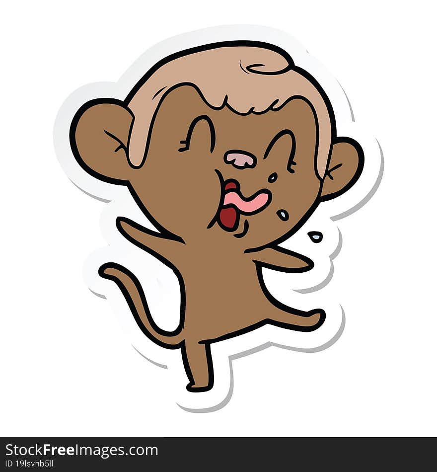 Sticker Of A Crazy Cartoon Monkey