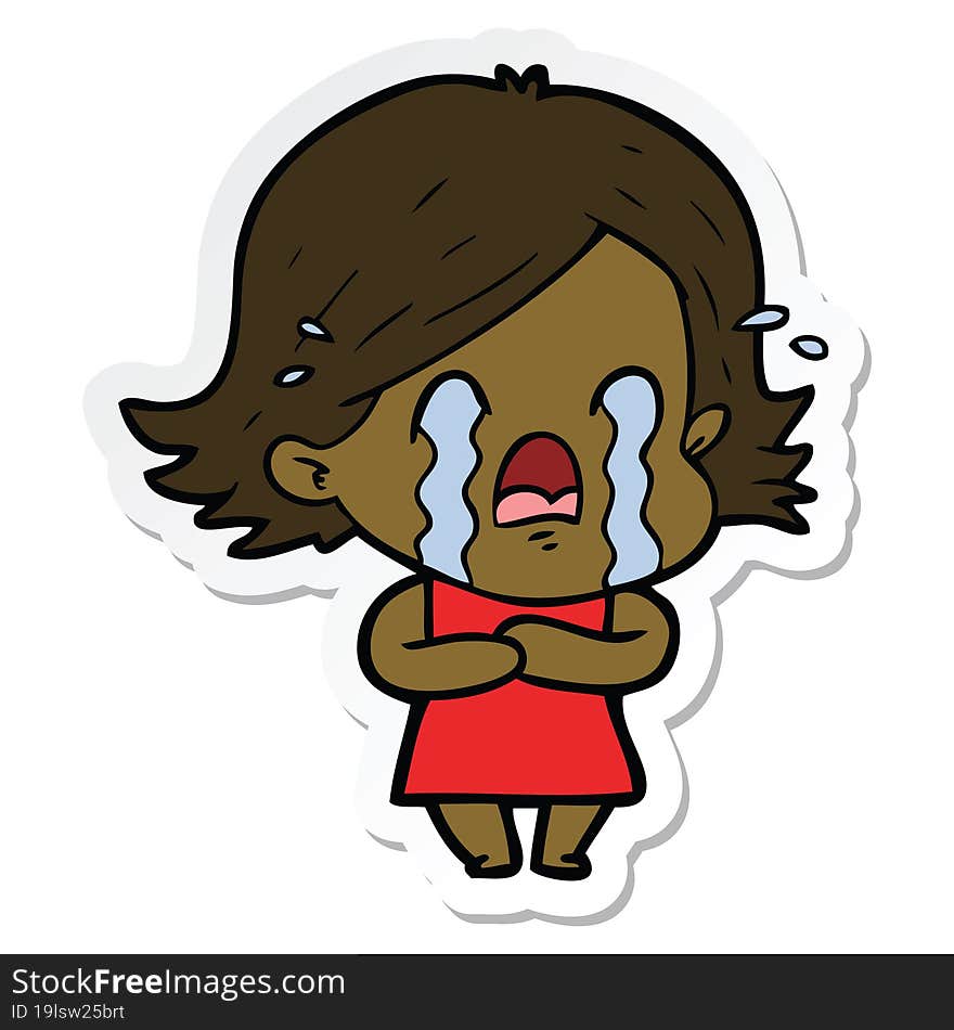 sticker of a cartoon woman crying