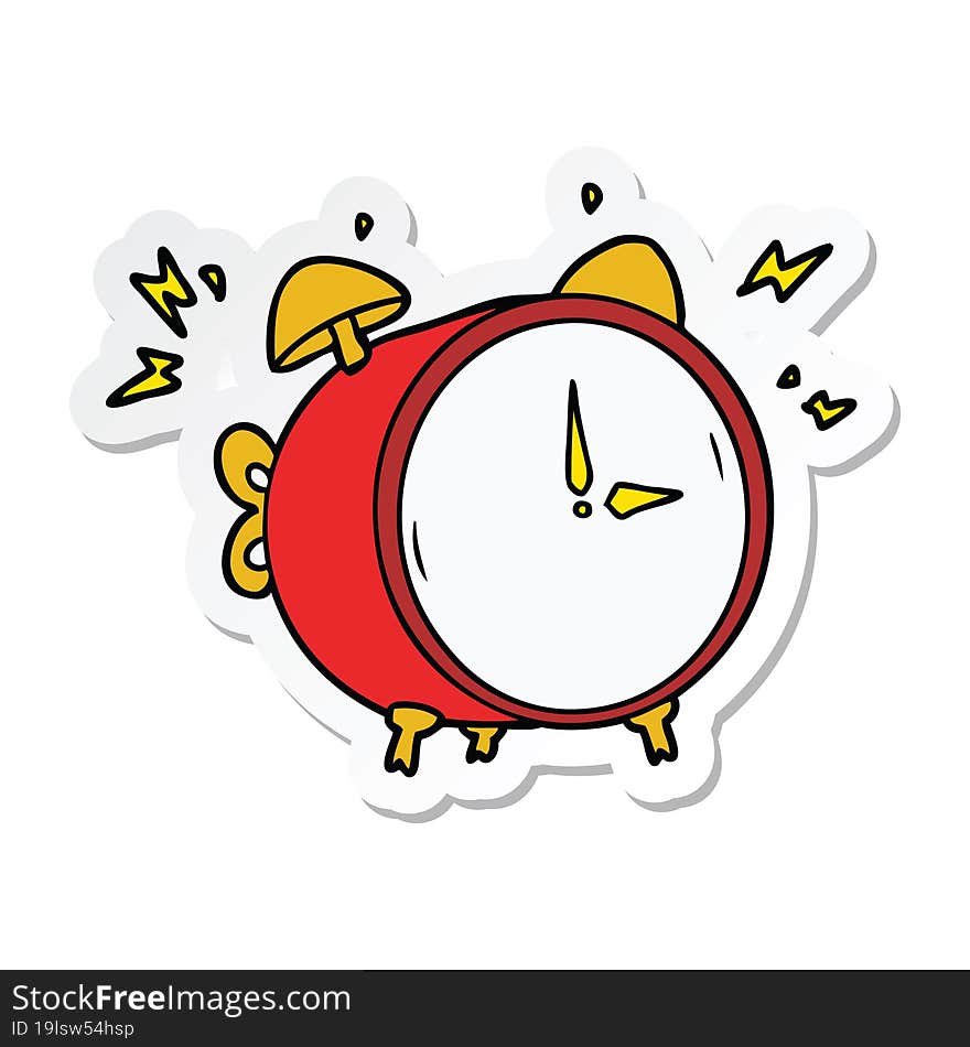 sticker of a cartoon ringing alarm clock