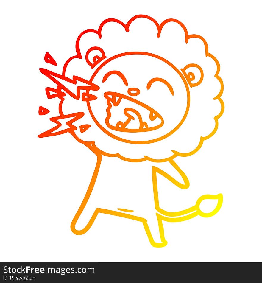 warm gradient line drawing cartoon roaring lion