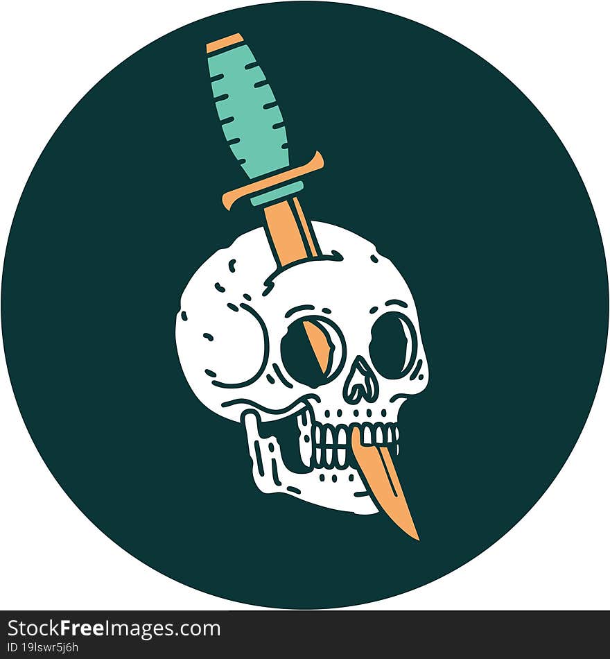 tattoo style icon of a skull and dagger