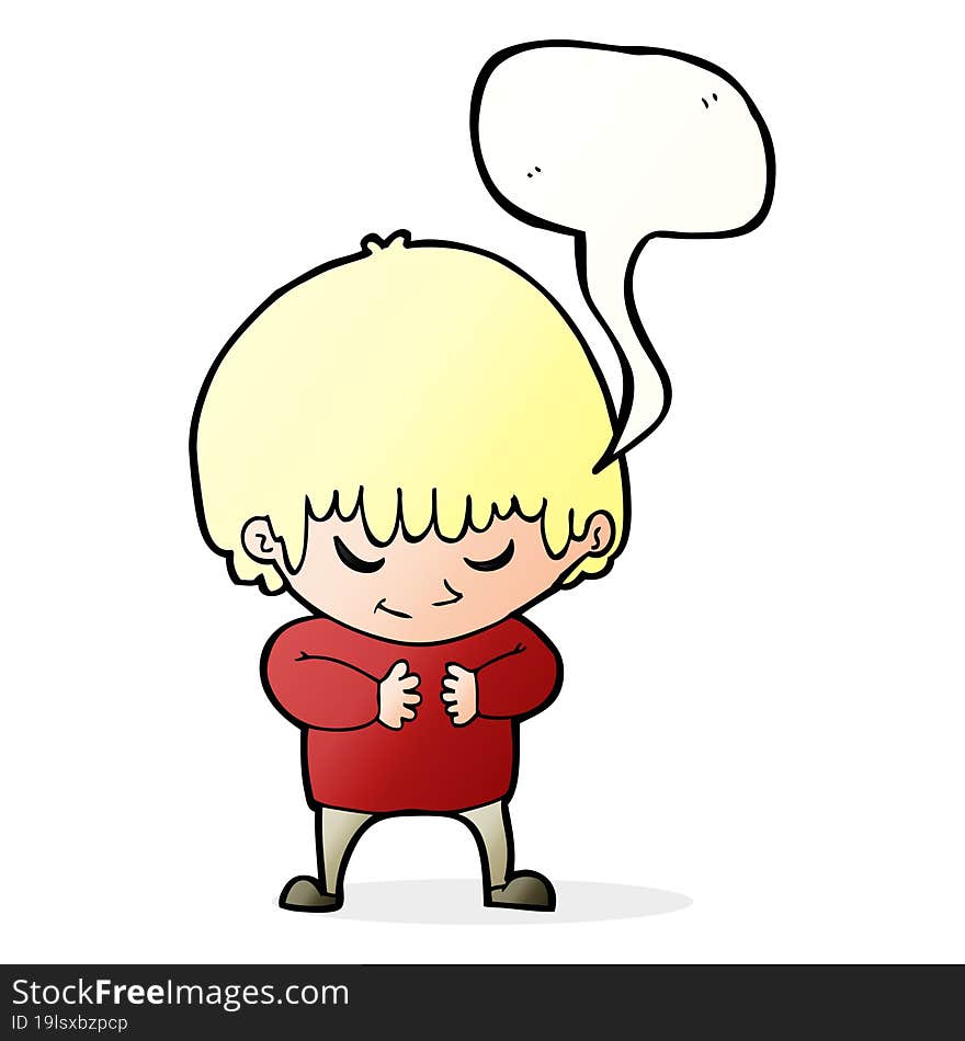 cartoon shy boy with speech bubble