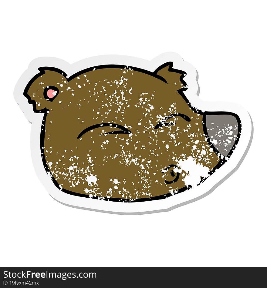 distressed sticker of a cartoon bear face