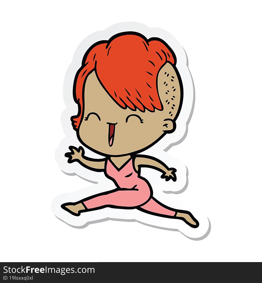 Sticker Of A Cartoon Happy Hipster Girl