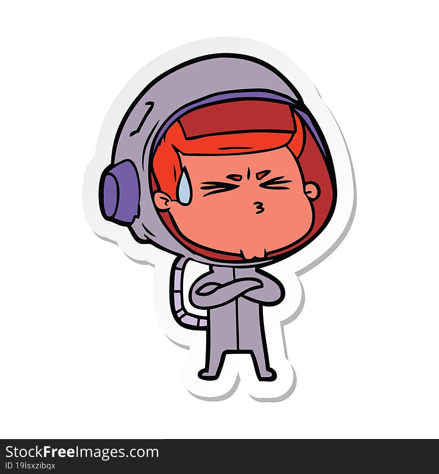 sticker of a cartoon stressed astronaut