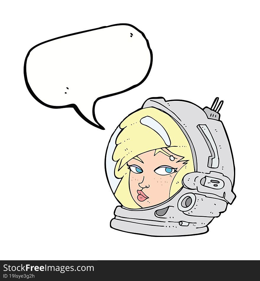 cartoon female astronaut with speech bubble