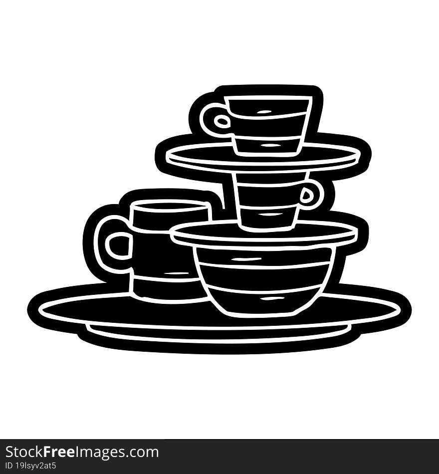 cartoon icon drawing of colourful bowls and plates