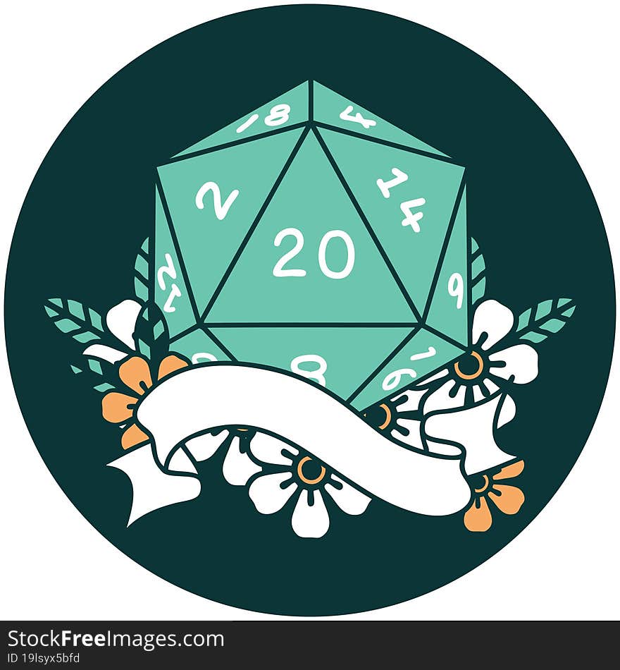 Natural Twenty D20 Dice Roll Icon