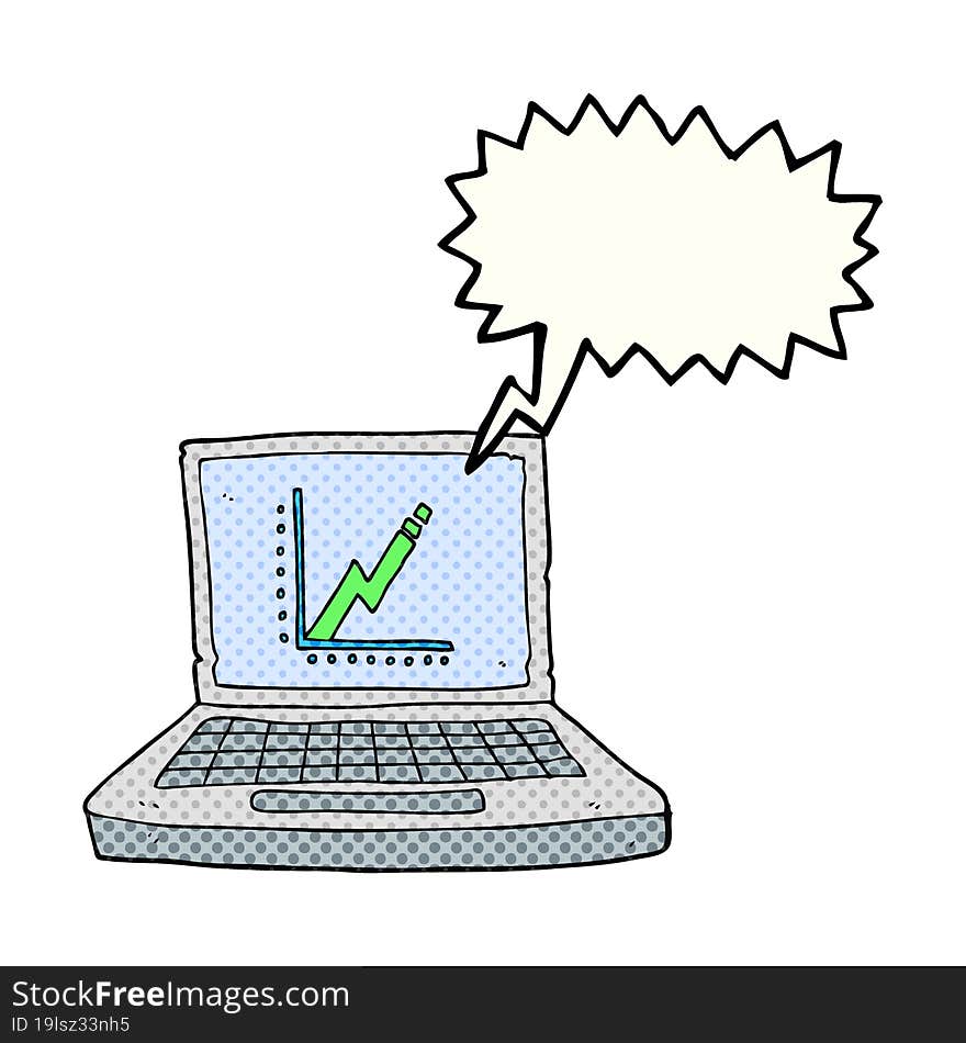 comic book speech bubble cartoon laptop computer with business graph