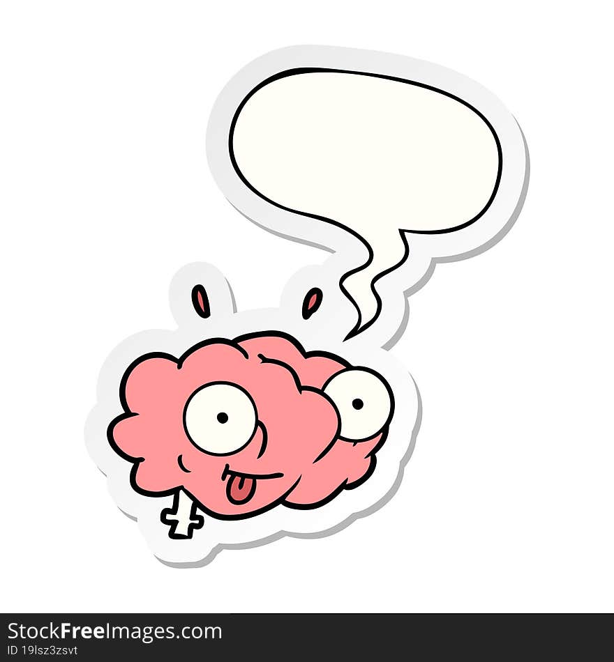 funny cartoon brain and speech bubble sticker