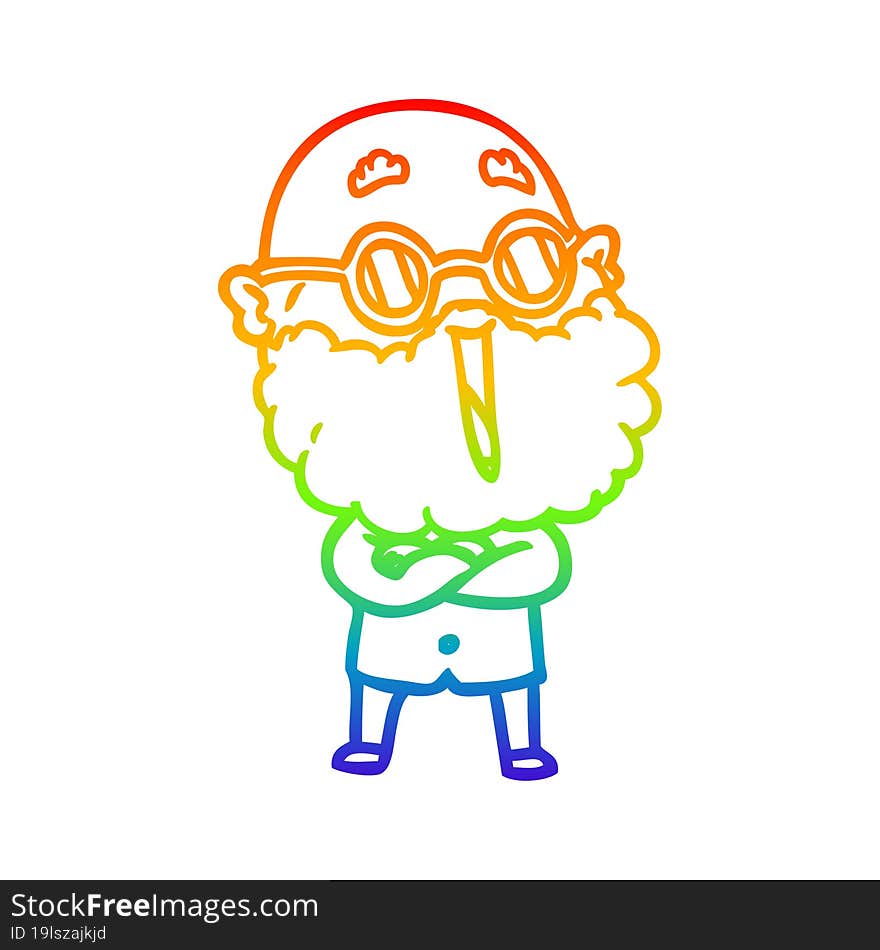 rainbow gradient line drawing cartoon joyful man with beard