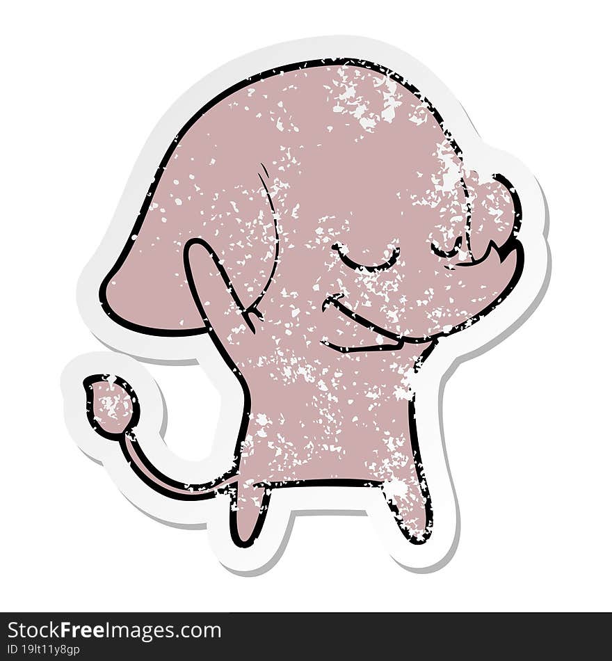 Distressed Sticker Of A Cartoon Smiling Elephant