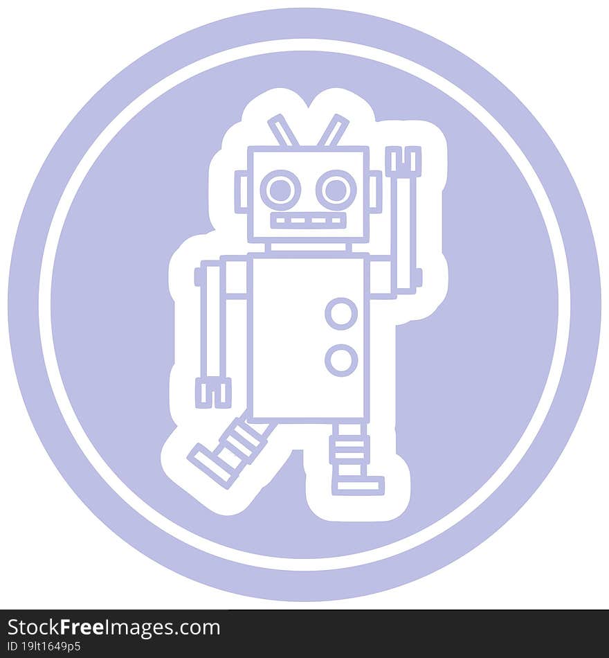 dancing robot circular icon symbol