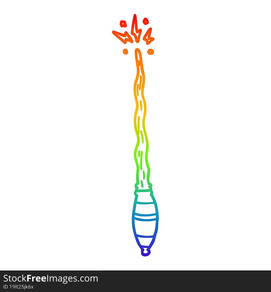 Rainbow Gradient Line Drawing Cartoon Magic Wand