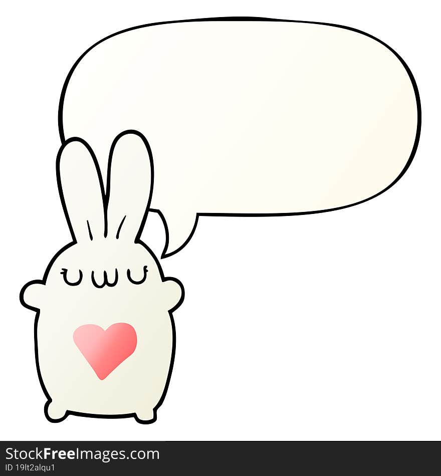 cute cartoon rabbit and love heart and speech bubble in smooth gradient style