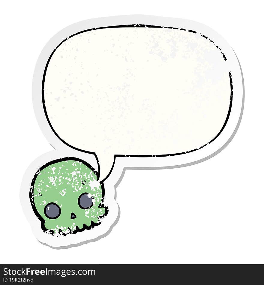 cartoon skull and speech bubble distressed sticker