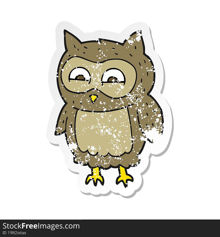 Retro Distressed Sticker Of A Cartoon Owl