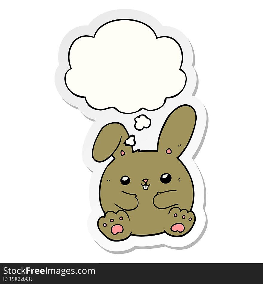 Cartoon Rabbit And Thought Bubble As A Printed Sticker