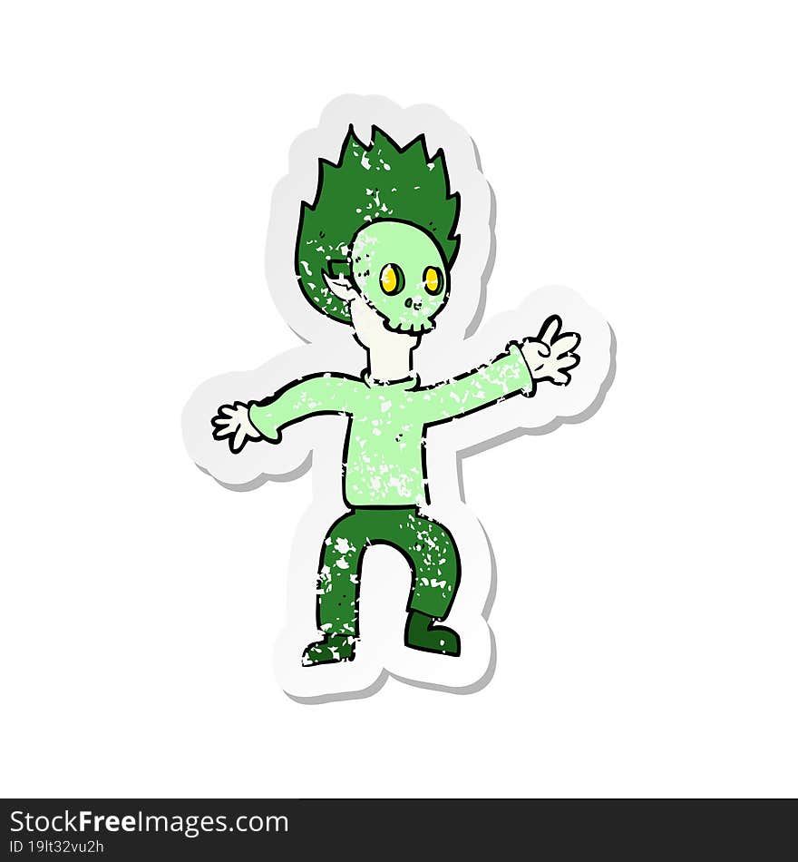 retro distressed sticker of a cartoon boy in halloween mask