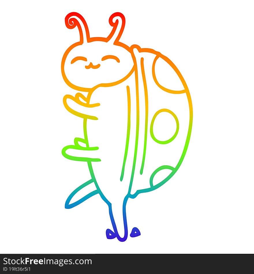 rainbow gradient line drawing of a cute cartoon ladybug