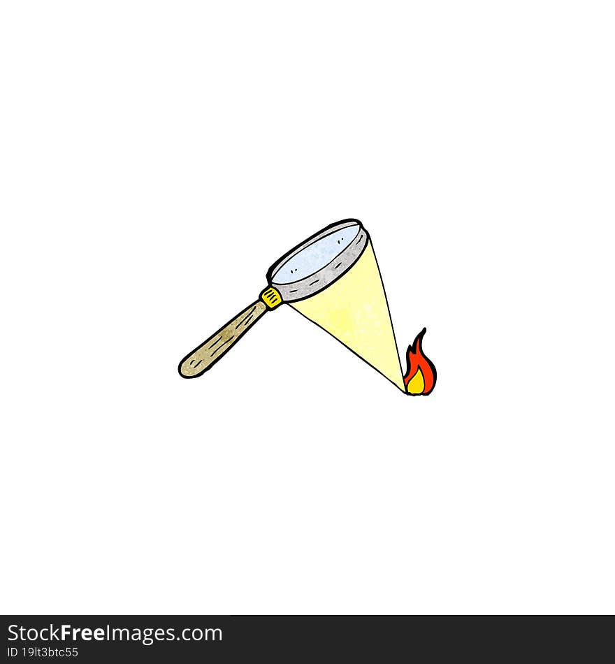 cartoon magnifying glass starting fire