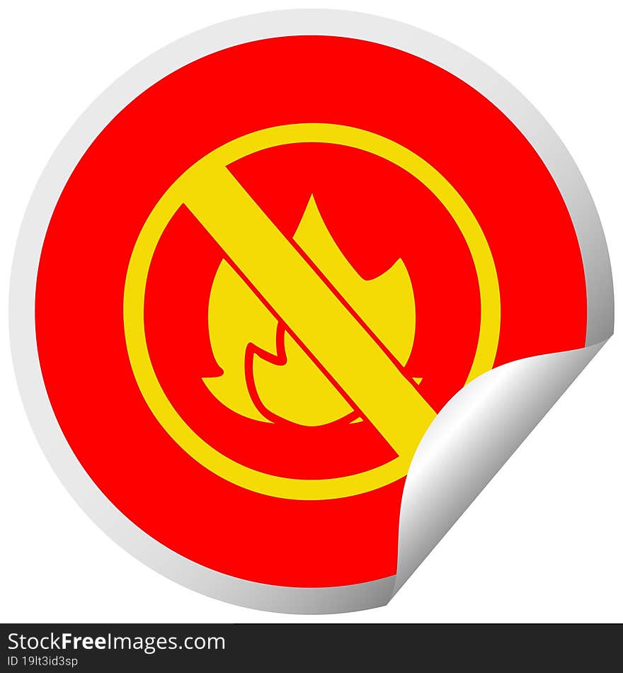 circular peeling sticker cartoon of a no fire allowed sign