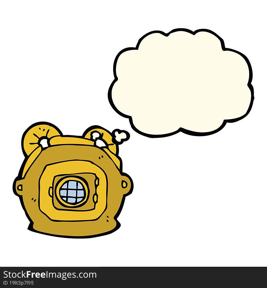 Cartoon Old Deep Sea Diver Helmet With Thought Bubble