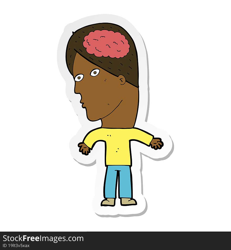 sticker of a cartoon man with brain symbol