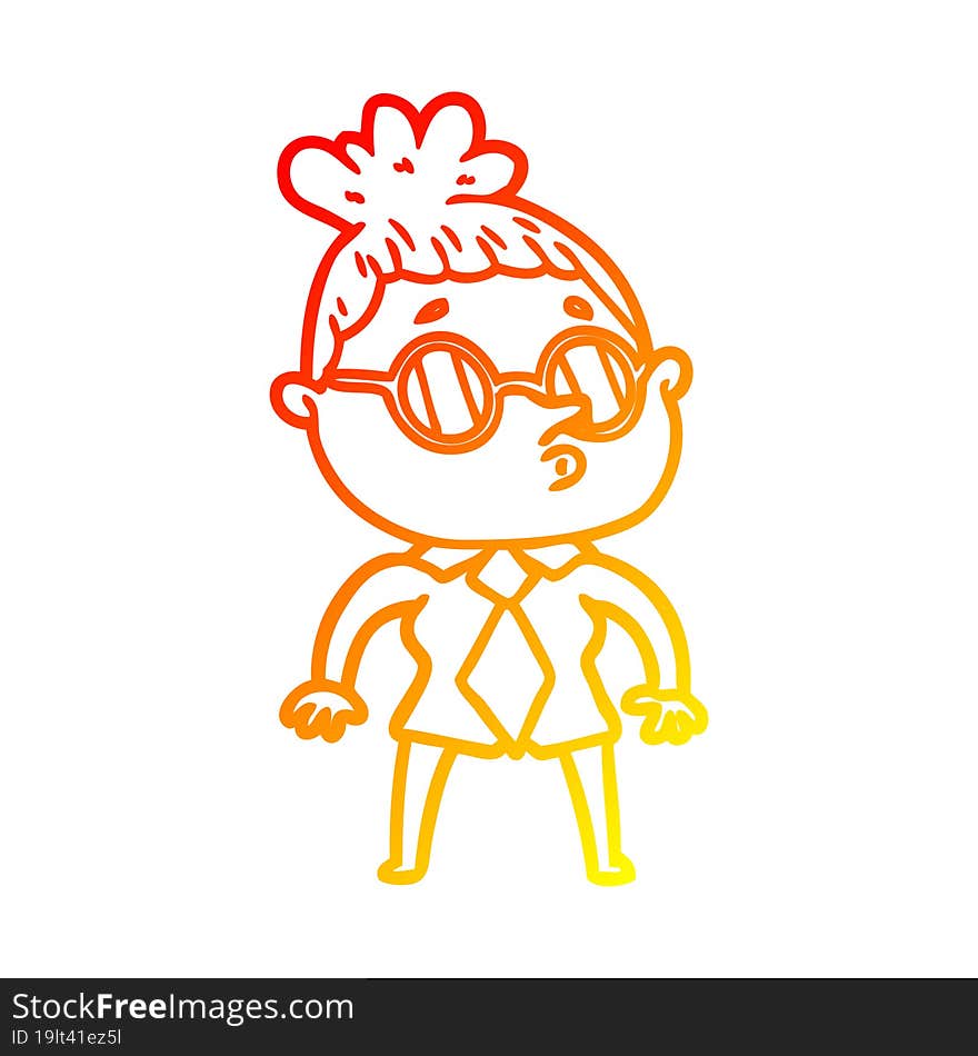 warm gradient line drawing cartoon woman wearing glasses