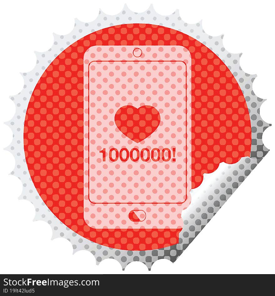 mobile phone showing 1000000 likes circular peeling sticker