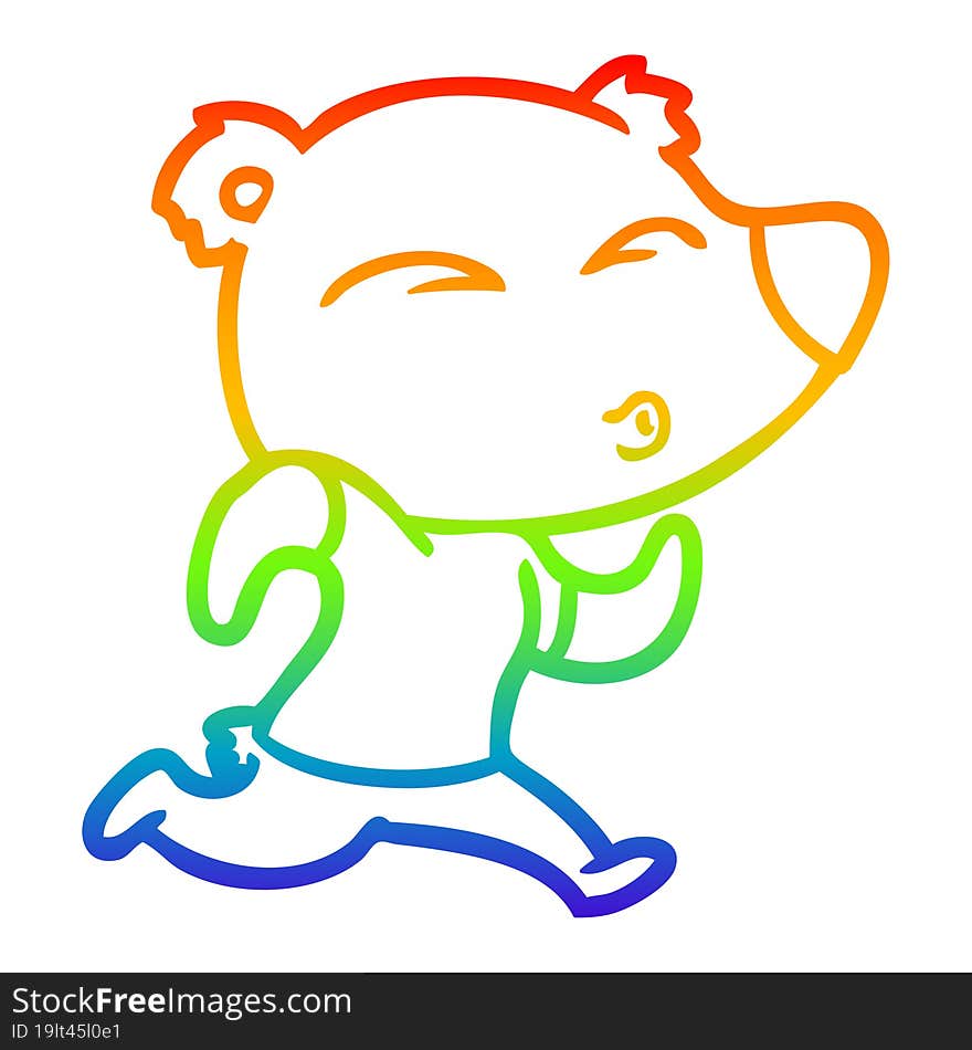 Rainbow Gradient Line Drawing Cartoon Jogging Bear