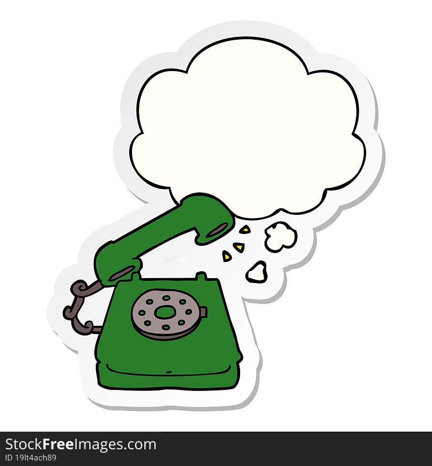 cartoon old telephone with thought bubble as a printed sticker