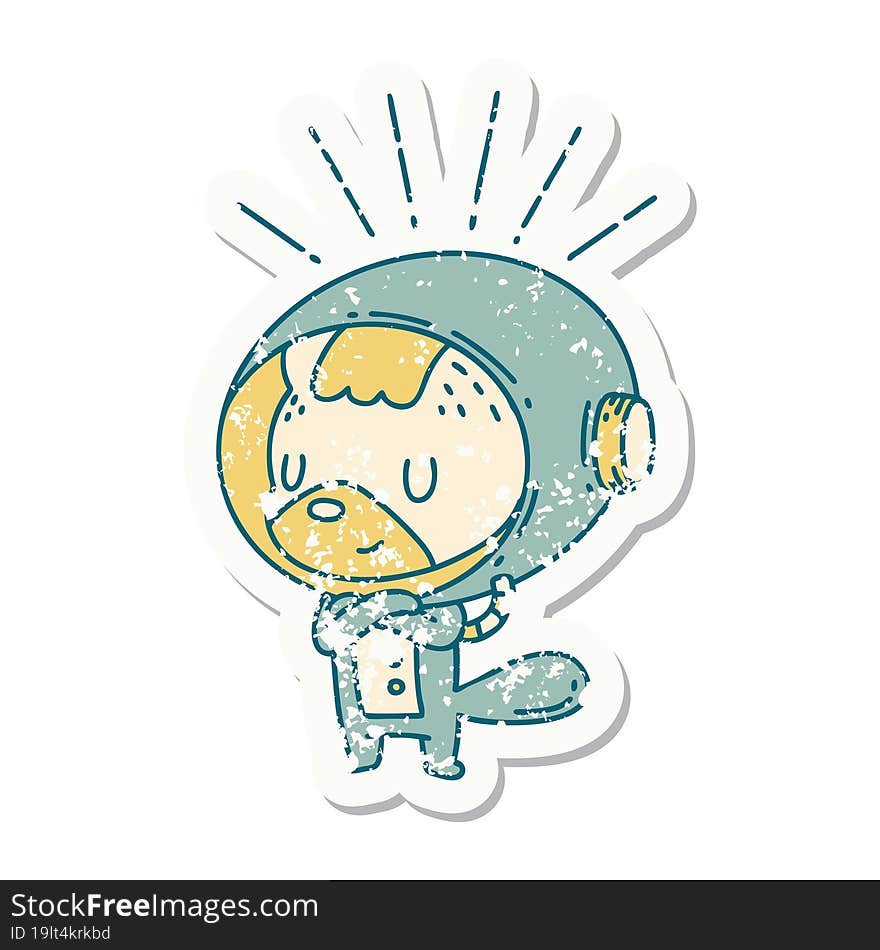 grunge sticker of tattoo style animal in astronaut suit