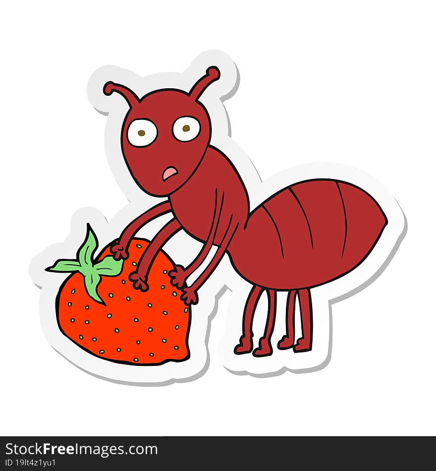 sticker of a cartoon ant with berry