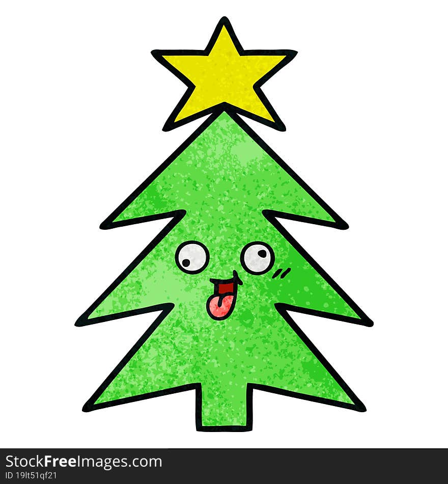 retro grunge texture cartoon of a christmas tree