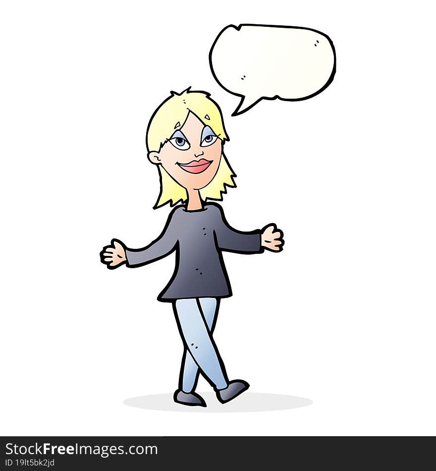 cartoon woman with no worries with speech bubble