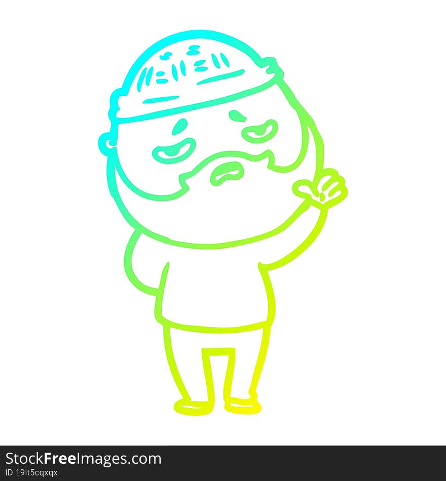 cold gradient line drawing cartoon worried man with beard