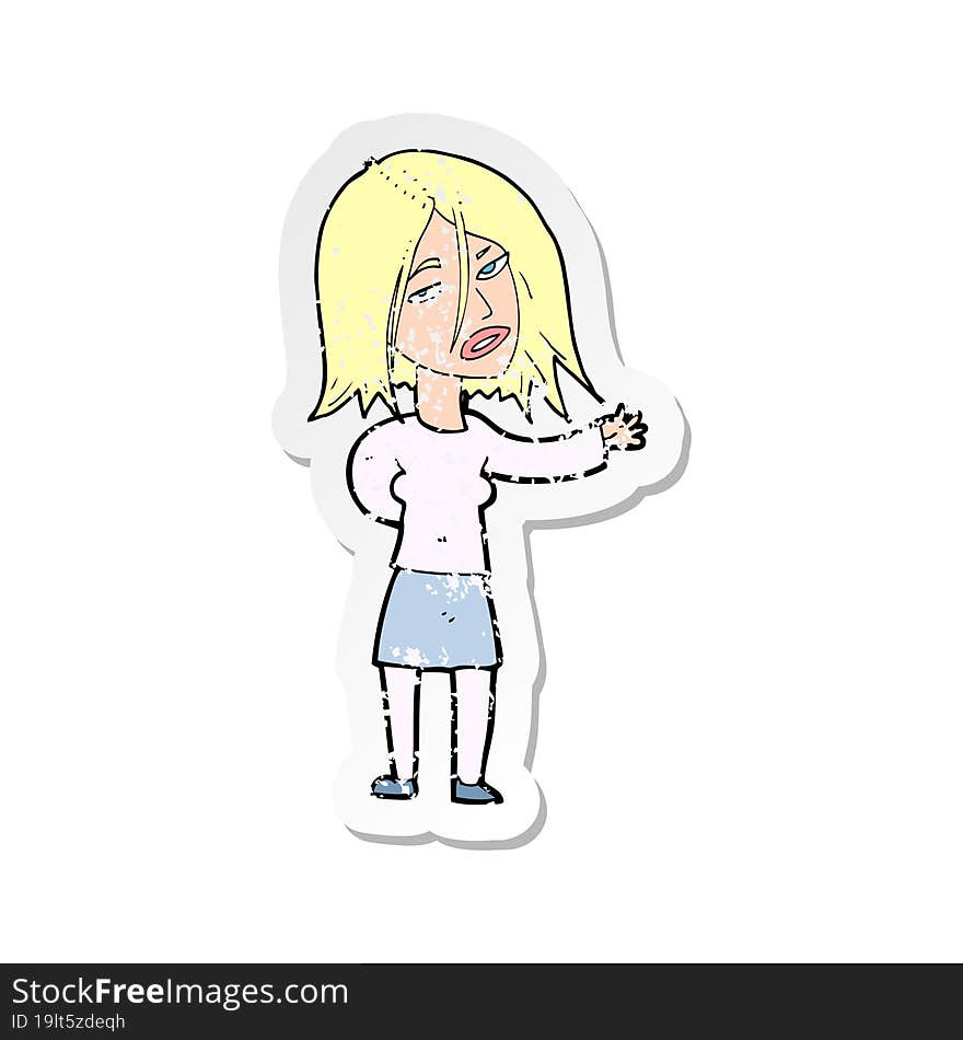 Retro Distressed Sticker Of A Cartoon Unhappy Woman