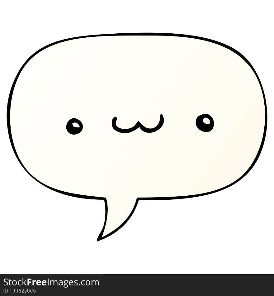 happy cartoon expression and speech bubble in smooth gradient style