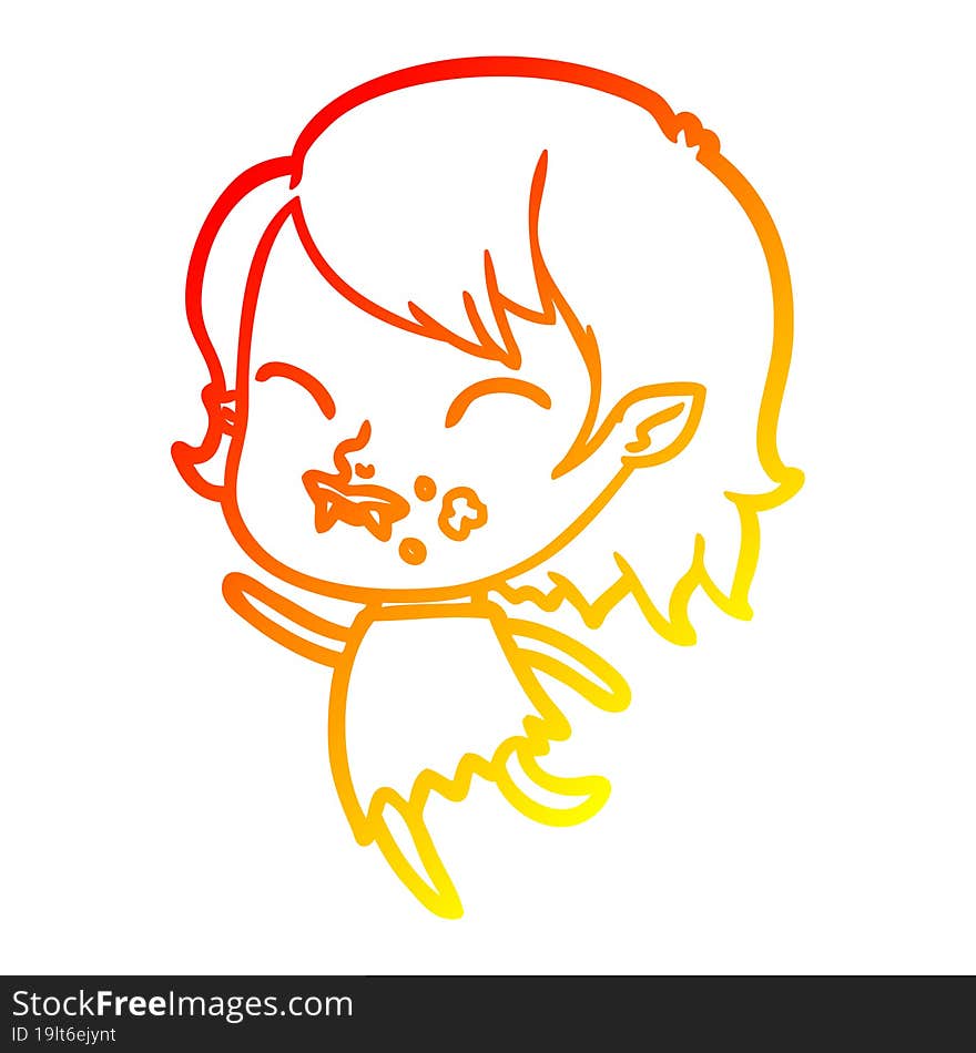 warm gradient line drawing cartoon vampire girl with blood on cheek