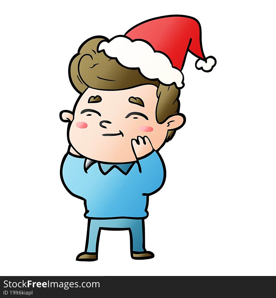 happy gradient cartoon of a man wearing santa hat