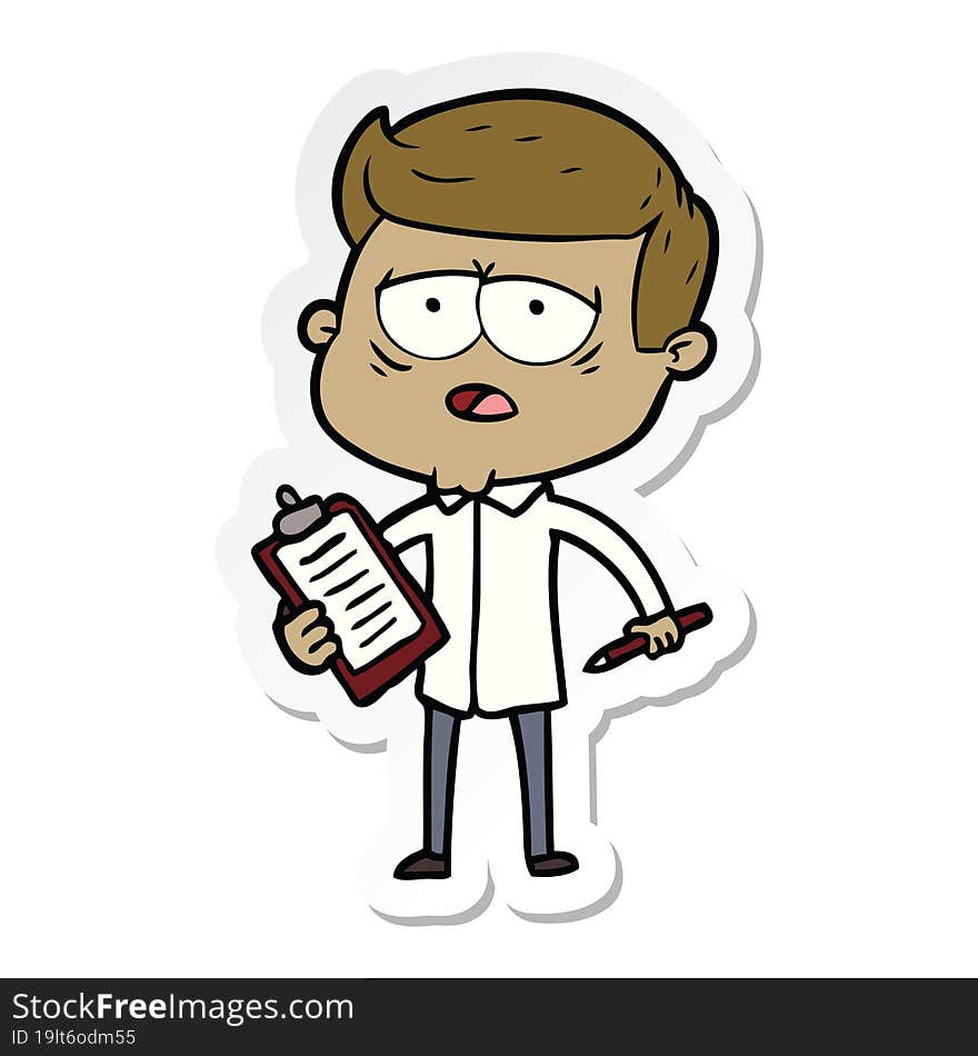 sticker of a cartoon tired man