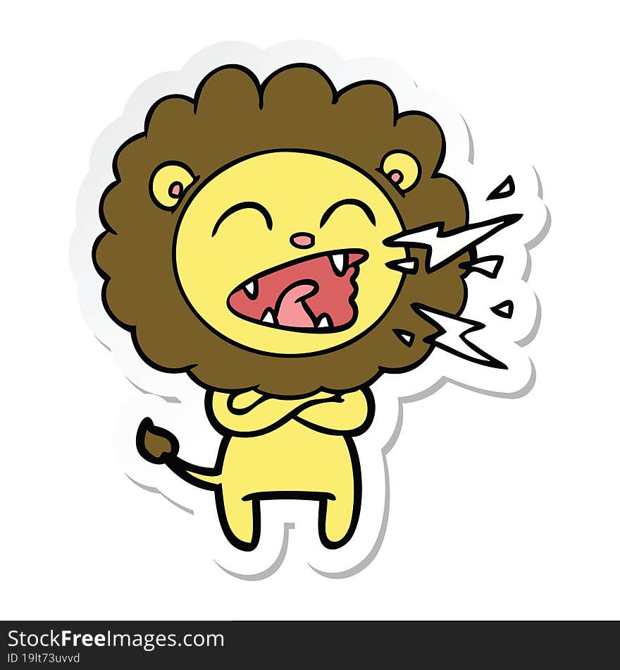 sticker of a cartoon roaring lion