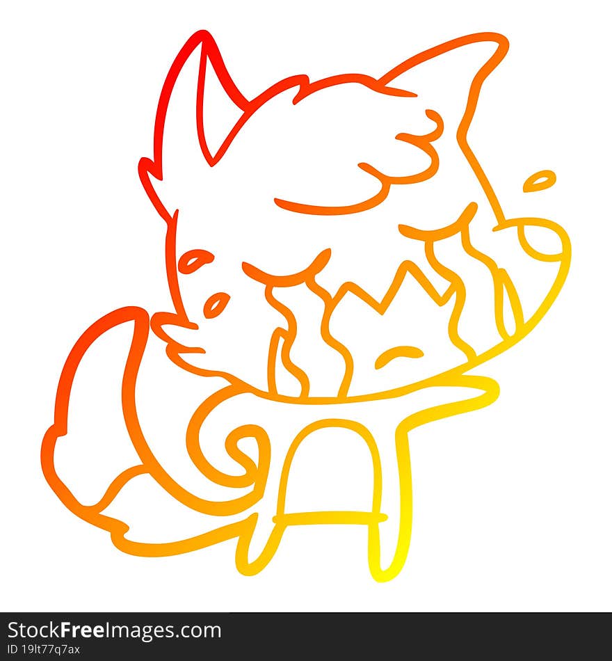 warm gradient line drawing crying fox cartoon