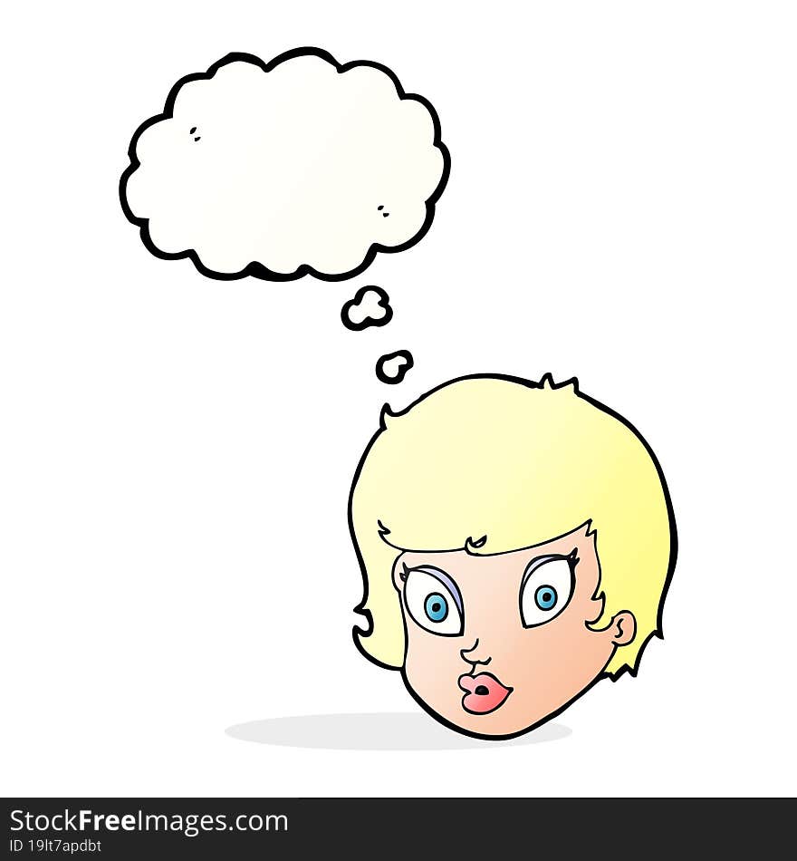 Cartoon Surprised Female Face With Thought Bubble