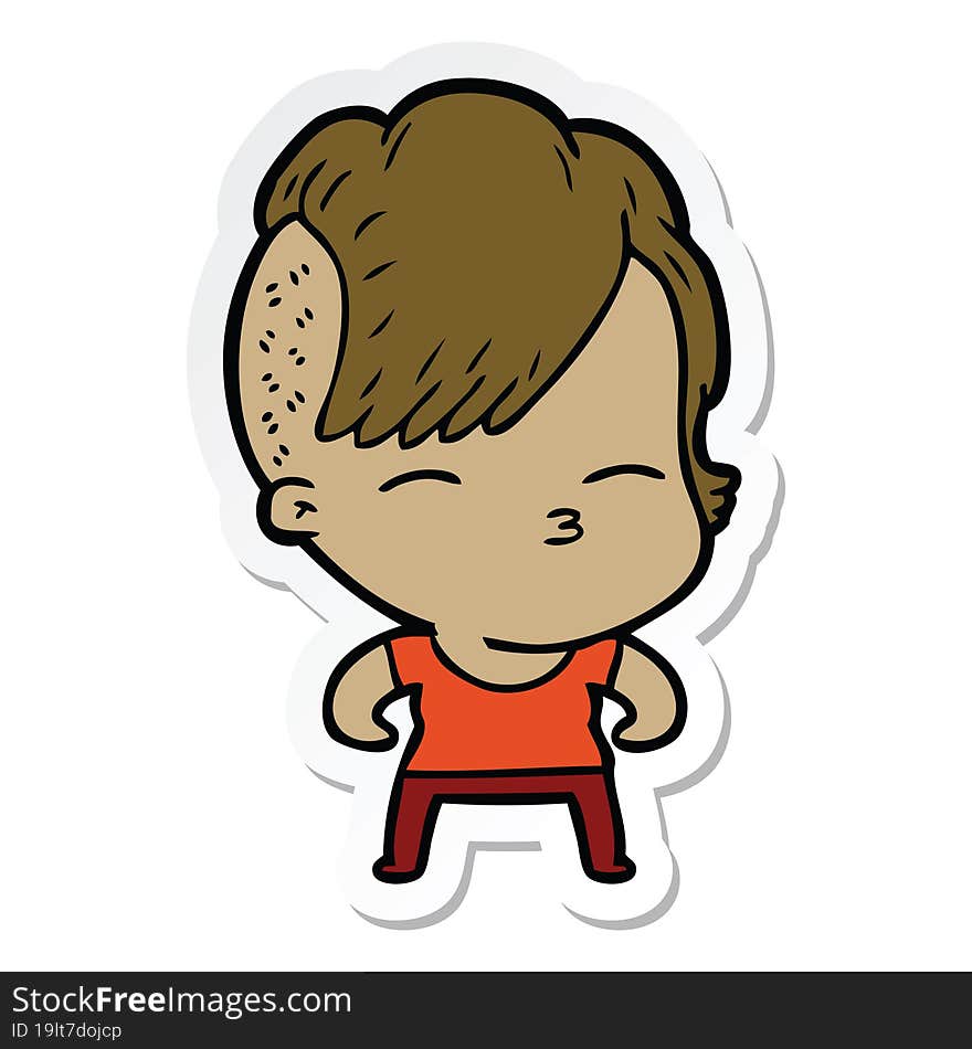 sticker of a cartoon girl muscle posing