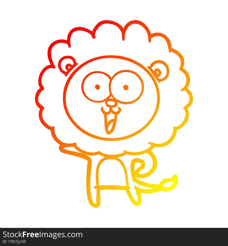 warm gradient line drawing of a happy cartoon lion