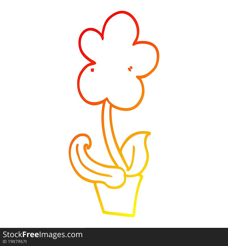 warm gradient line drawing of a cute cartoon flower