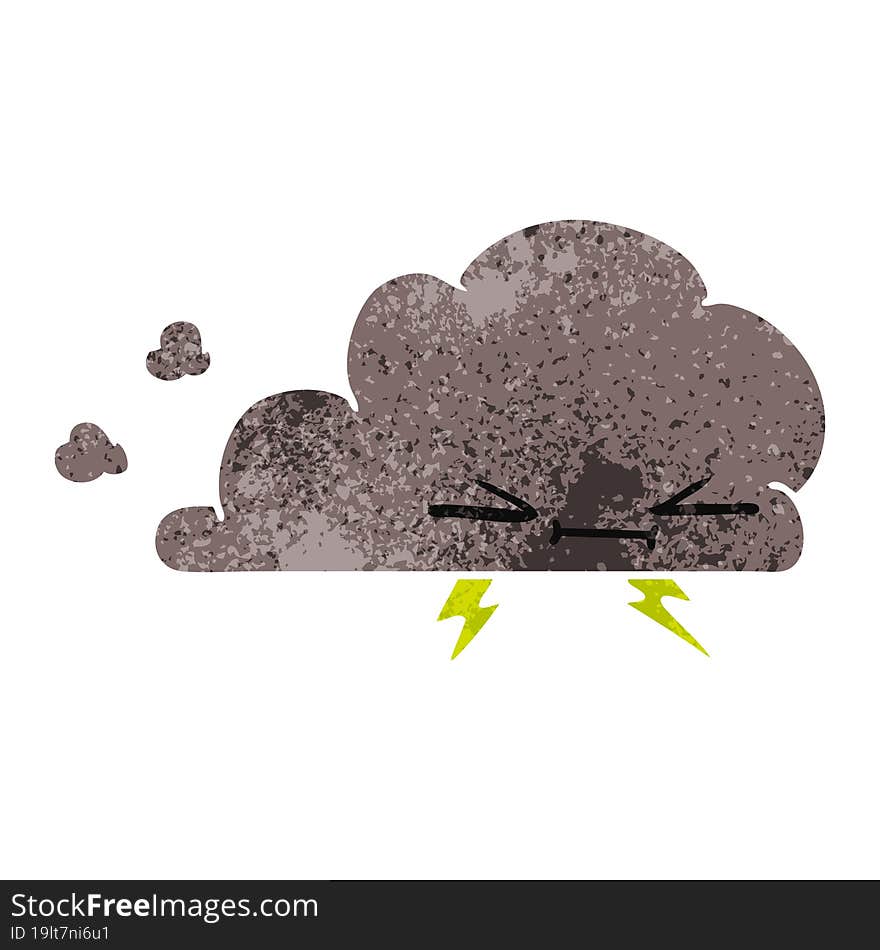 retro cartoon of a grumpy lightening cloud